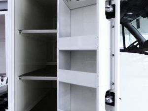 Tool box with door shelves